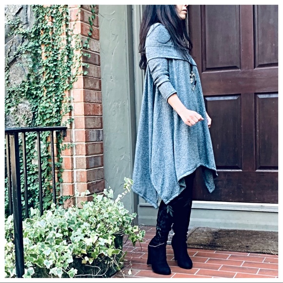 Asymmetrical swing off the shoulder cowlneck tunic - Picture 3 of 8